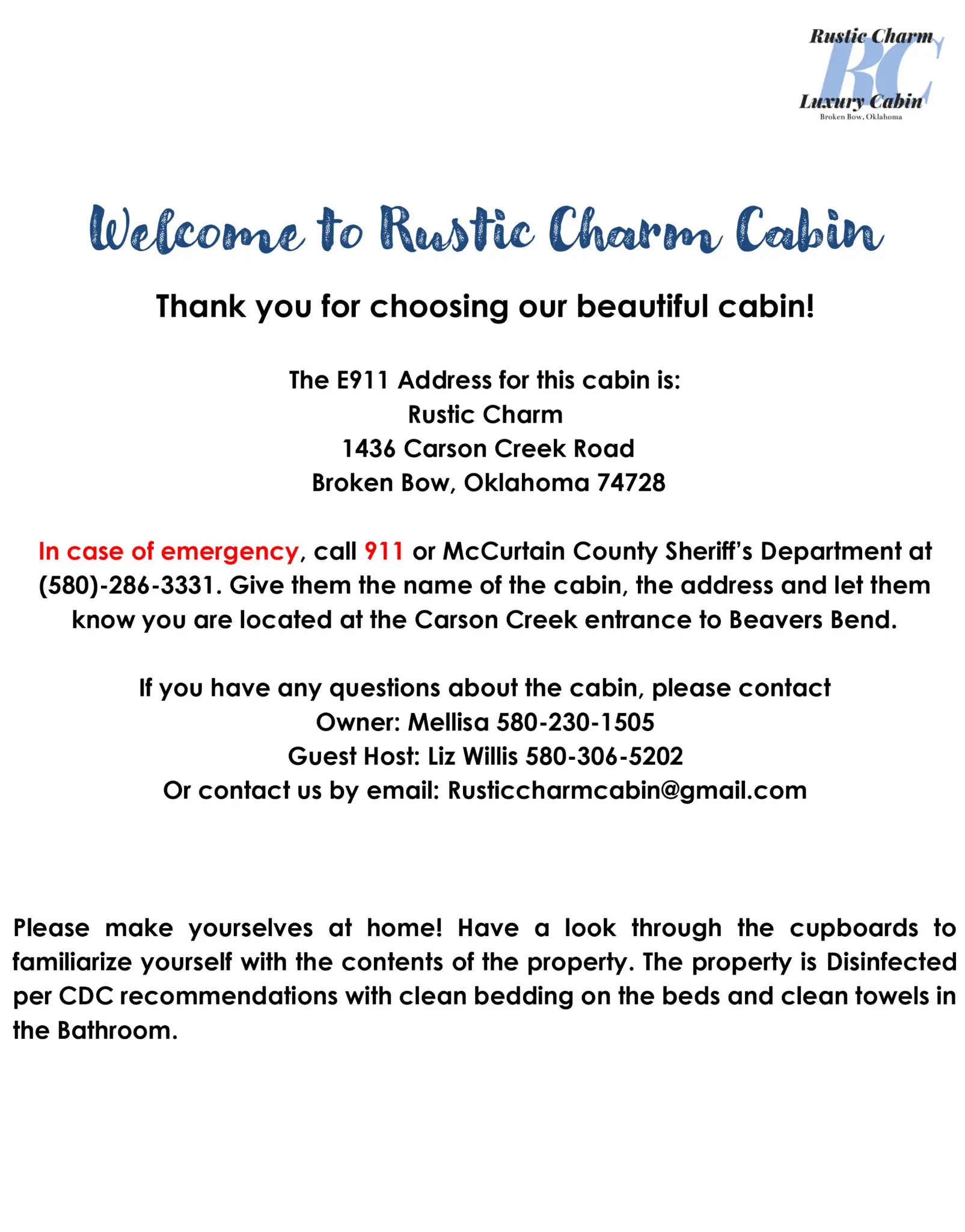 Cabin Information Guide