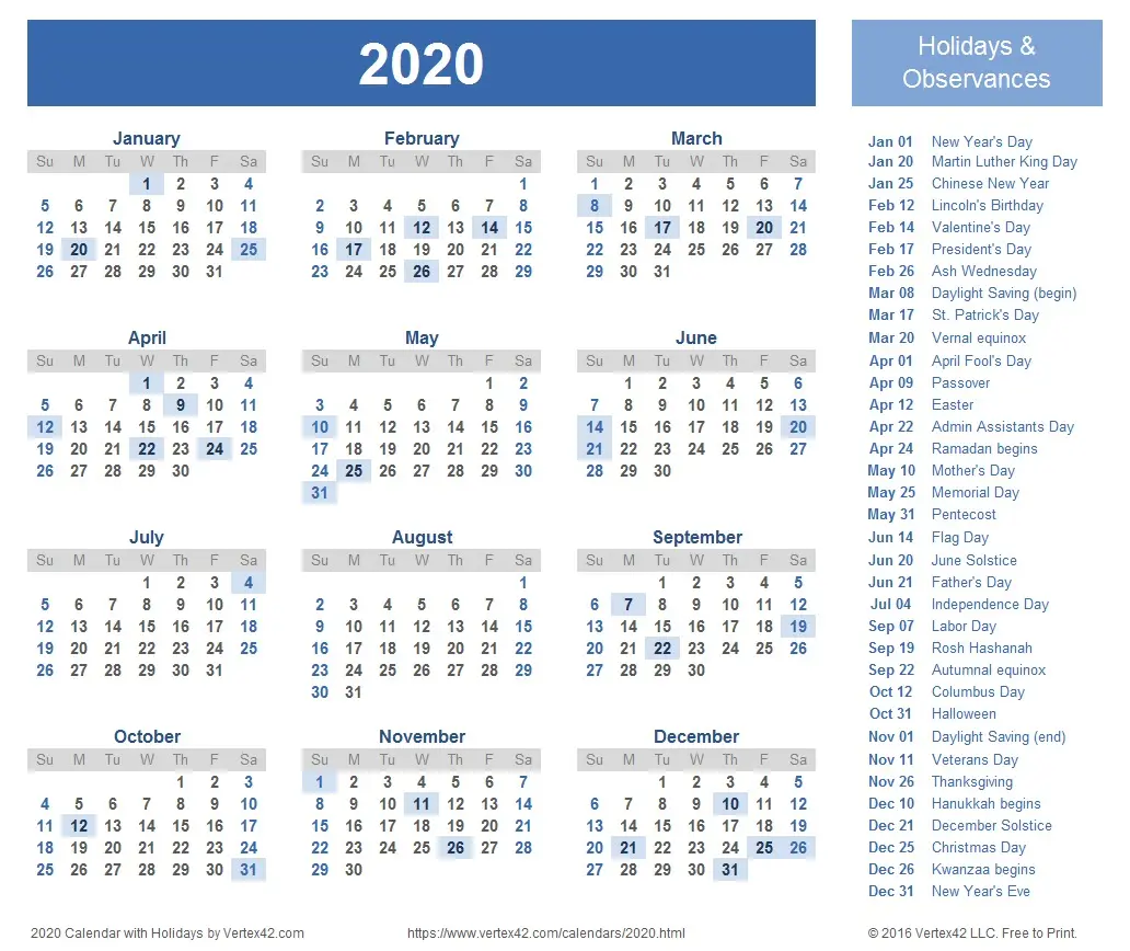 Calander 2020 English Telugu, Tamil, Malayalam