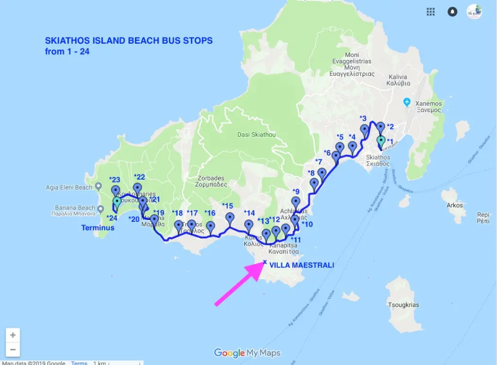 Skiathos Island South Coast Bus Route: